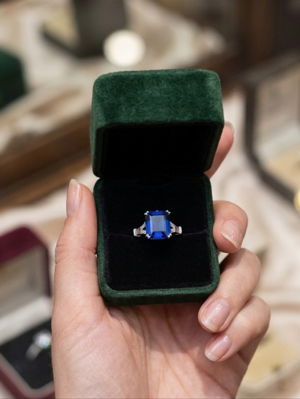 4 Ct. Princess Cut Blue Sapphire & Diamond Ring 925 Sterling Ring